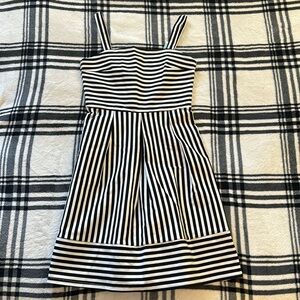 Brixon Ivy black white stripe empire waist midi dress with pockets NWT